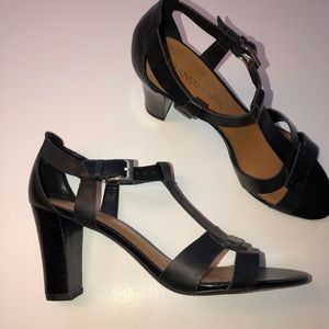 Franco Sarto black leather high heel sanders